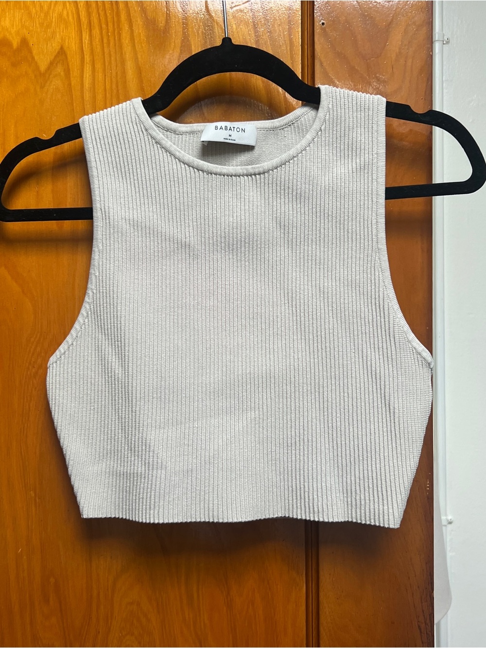 Babaton Cream Ribbed High-Neck Cropped Tank